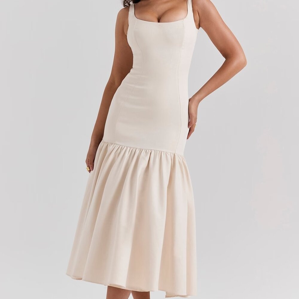 House of CB Amore Vintage Cream Dropped Waist Midi Dress